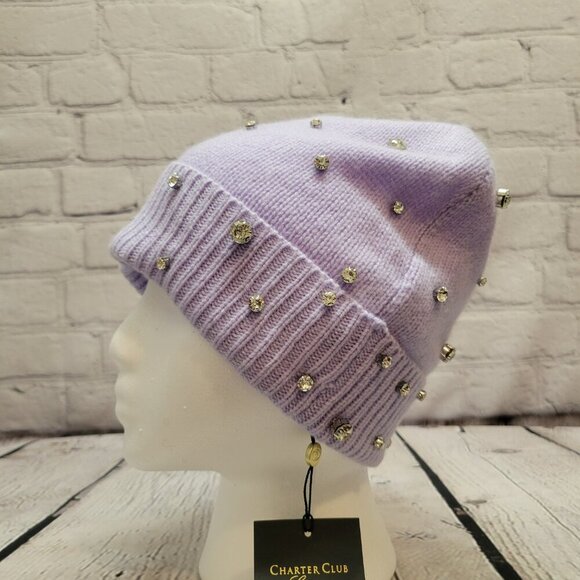 Charter Club Cashmere Embellished Cuffed Beanie
